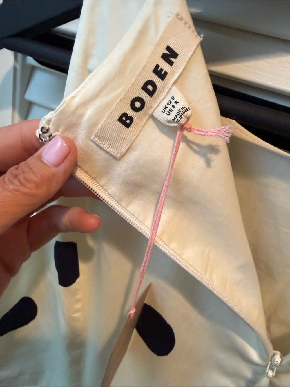 Boden Navy and Cream Polka Dot Midi Dress - Picture 3 of 3